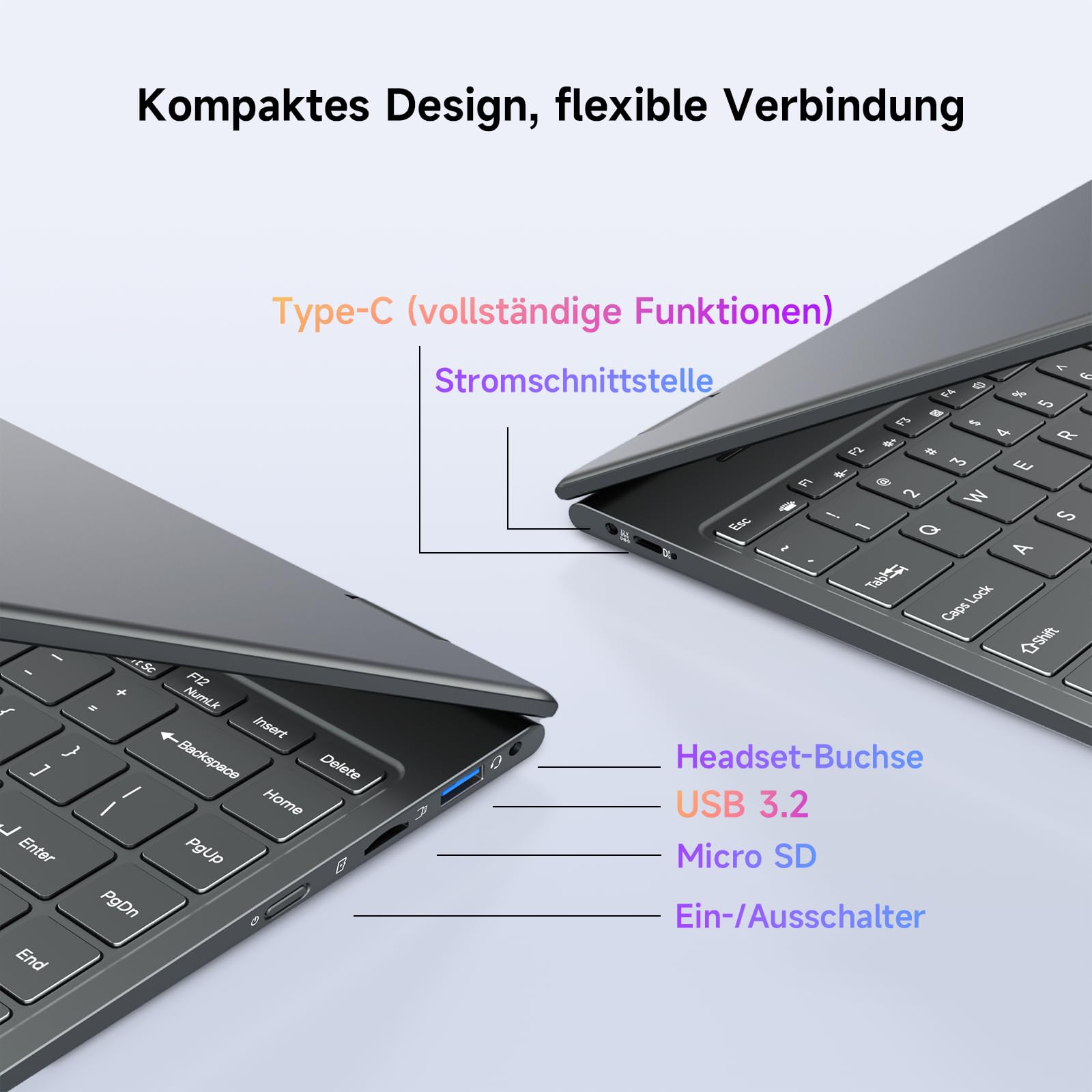 BMAX 2-in-1 Laptop Touchscreen Notebook Intel N150 up to 3.6GHz 16GB RAM 512GB SSD 14" Full HD Convertible Computer Beleuchtete Tastatur USB-C/3.2, Bluetooth, WiFi Deutsche Tastaturschutzfolie