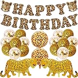 21 Pcs Cheetah Birthday Party Decorations Leopard Happy Birthday Banner Cheetah Gold Balloons Leopard Balloons for Boy Girl Baby Shower Party Supplies
