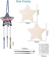 Vista 3 de Kit de manualidades para el 4 de julio para niños, haz tu propia estrella patriótica campanilla de viento de madera para colorear adorno de estrella