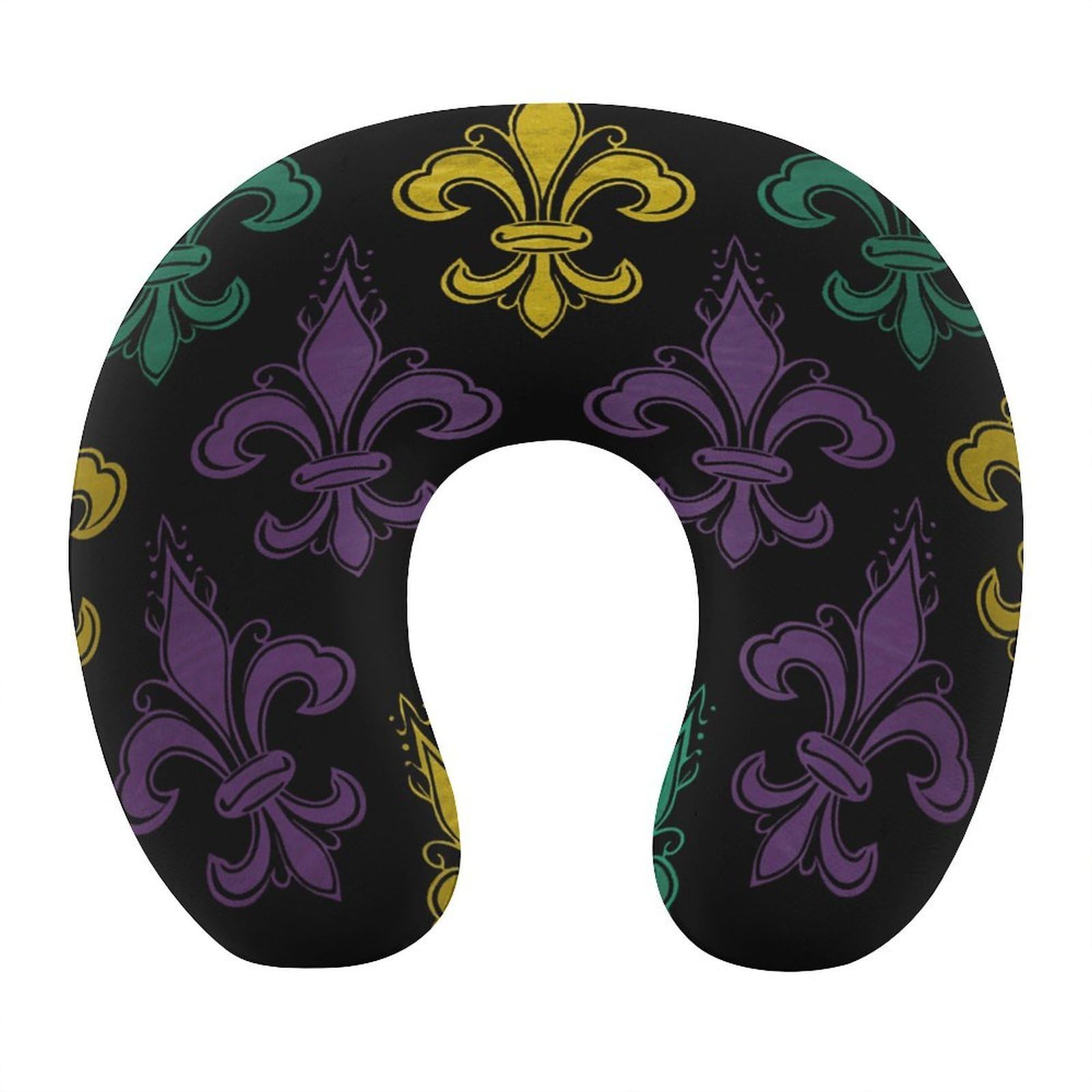 Btcowzrv Style 3D Fleur De Lis Mardi Gras U Shaped Neck Pillow Travel Pillows