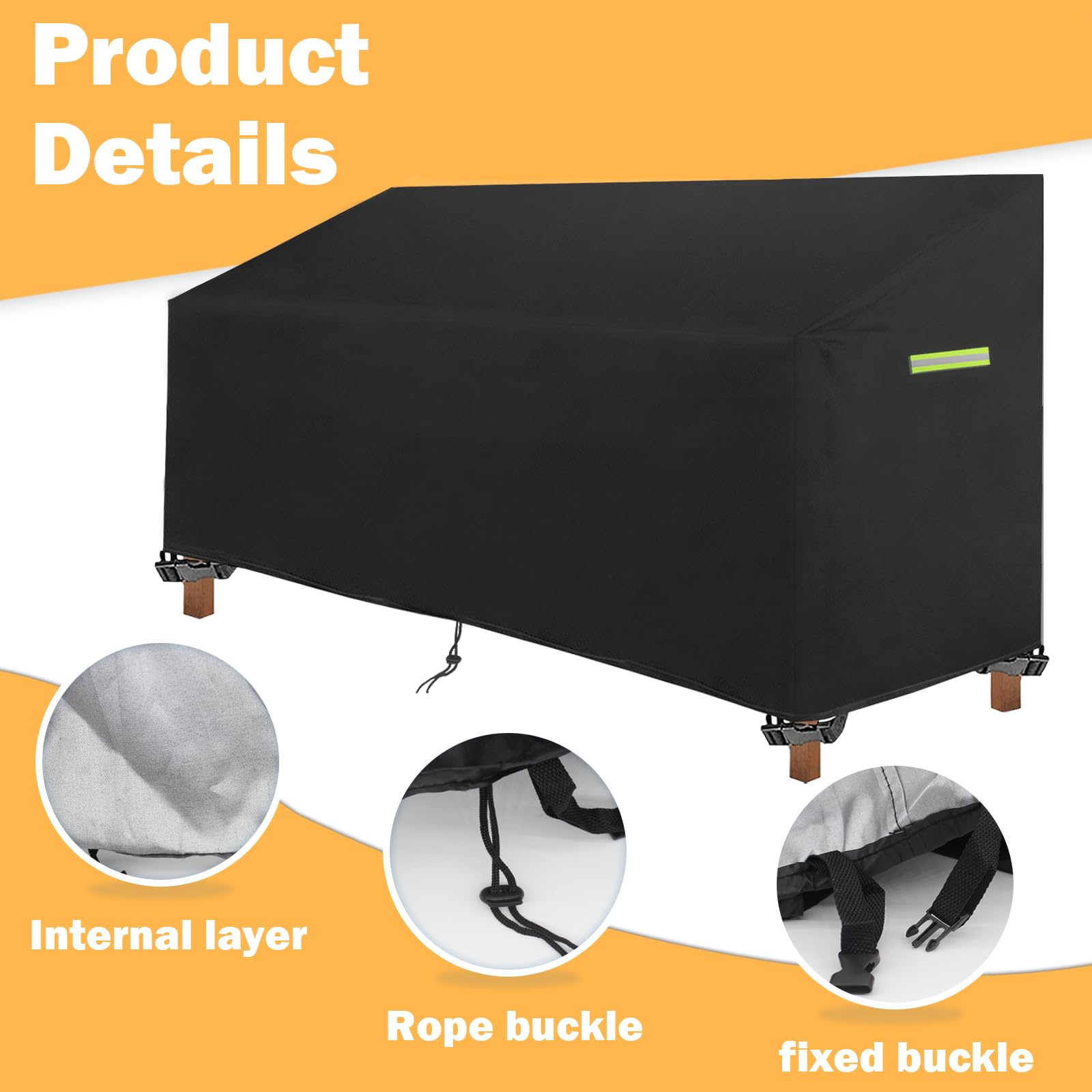 Funda para banco de jardín de 3 plazas, 165 x 67 x 65/91 cm, impermeable, resistente al viento, resistente a los rayos UV