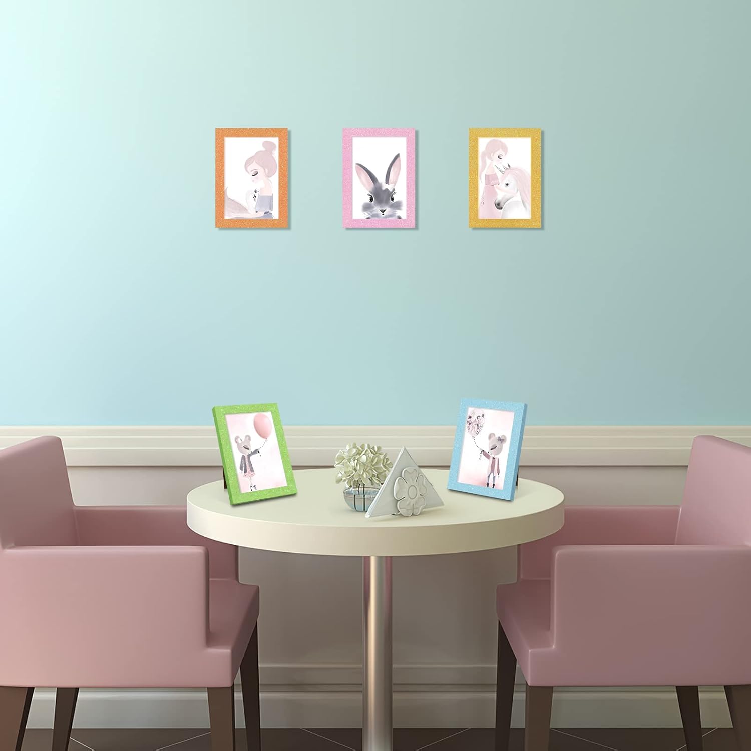 4x6 Colorful Picture Frame Set of 5, Wall Gallery 4 x 6 Glitter Photo Frames, Sparkle Cute Fun Artwork Frame for Wall or Tabletop