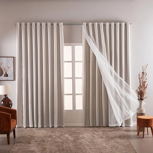 Cortina Blackout Luxo 6,00x2,70 com Voal Tecido Liso Grande Indicada para Varão de 3 até 4 metros (Bege)