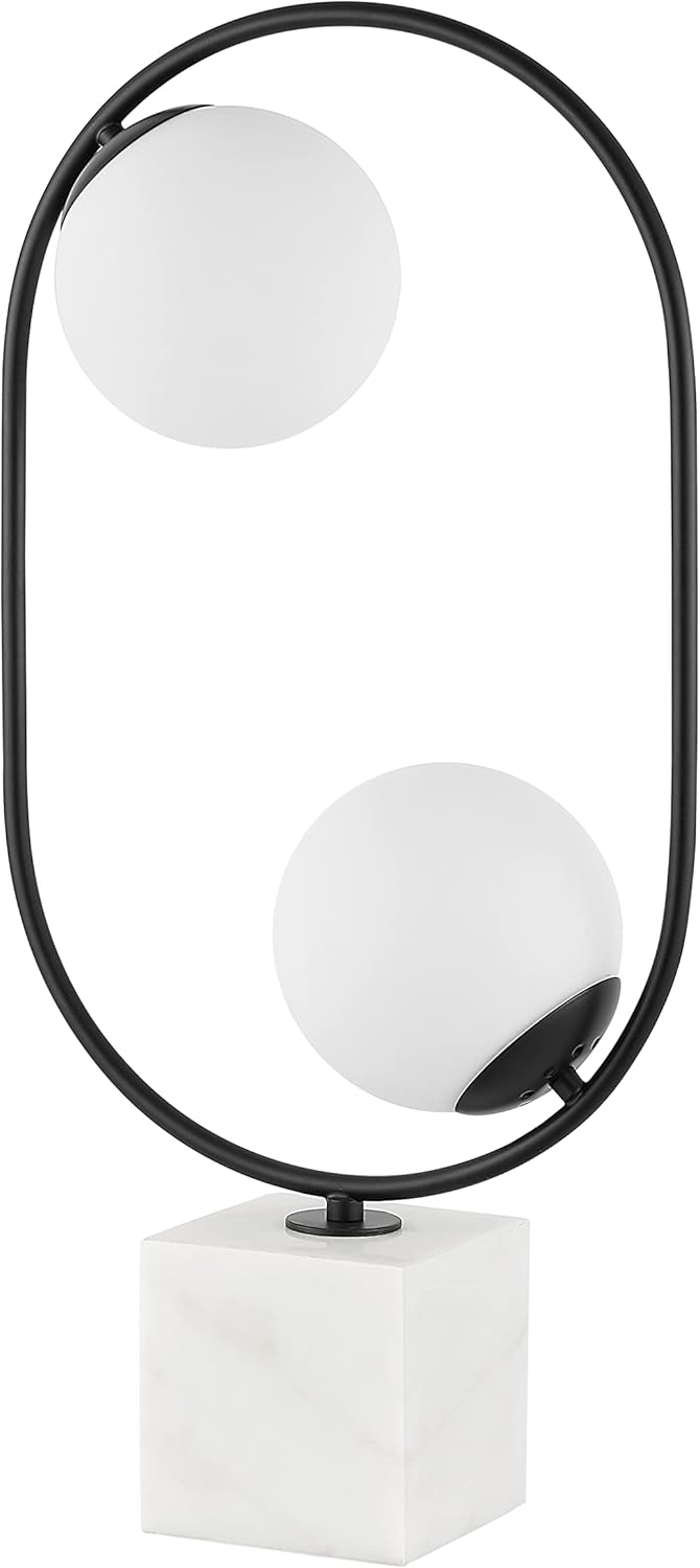 SAFAVIEH Lighting Collection Imrie Modern 2-Light Globe White/Black 27-inch Table Lamp (LED Bulb Included)