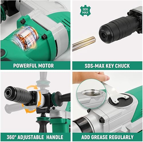 Miniatura 3 de Hoteche - Martillo neumático de demolición eléctrico de 1500W, rompedor de hormigón SDS-MAX de alta resistencia con cincel plano y puntiagudo