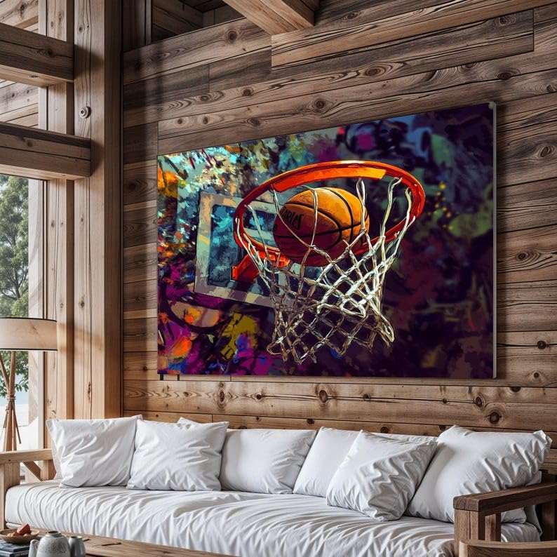 Tableau graffiti basket de qualité supérieure avec cadre intérieur en bois 80x120