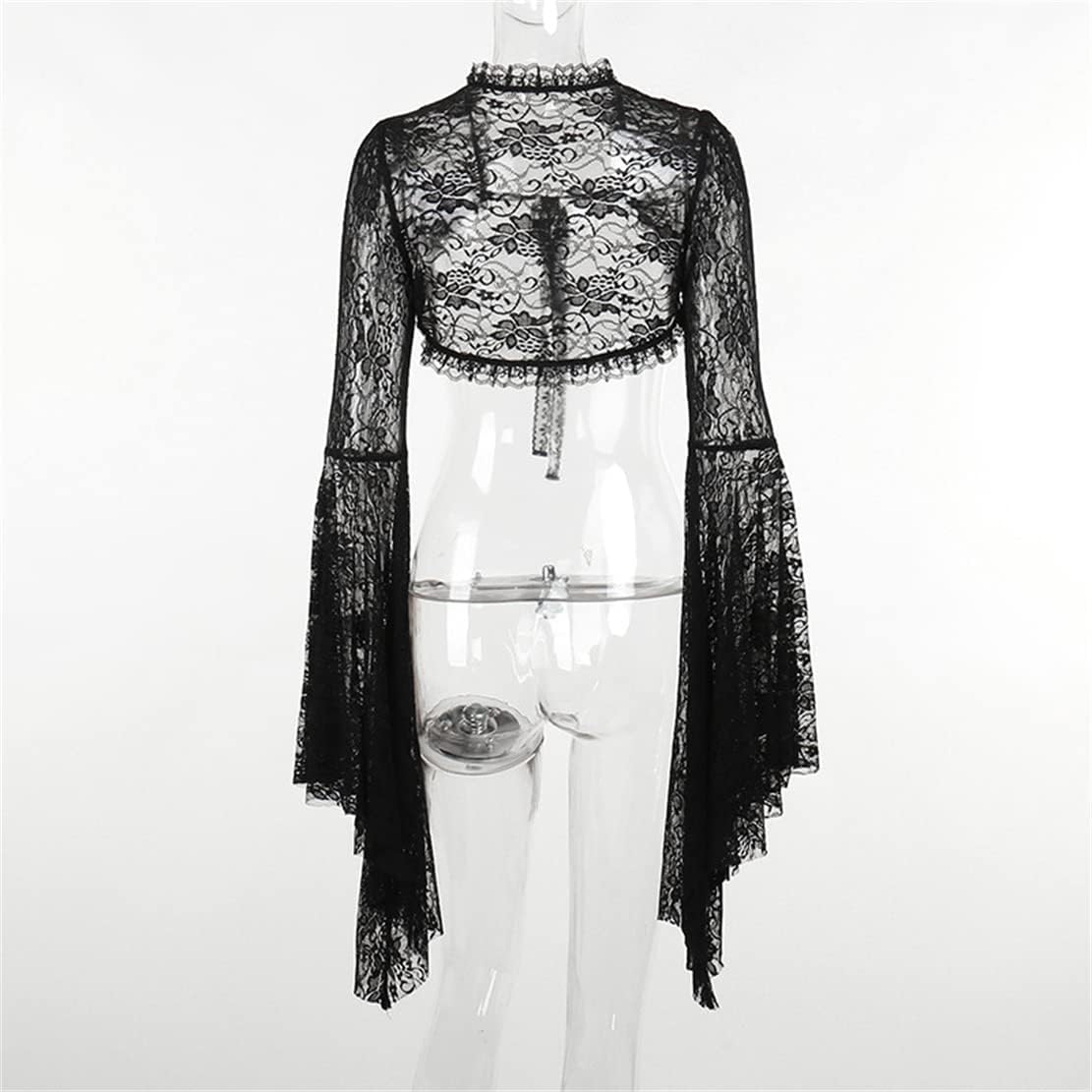 Women Goth Tops Punk Cover Ups Mesh Crop Top See Through Sexy Long Sleeve Blouse Y2k Black Rave Outfit Festival - Image 6
