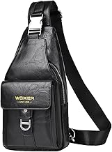 A-QMZL Sacoche Homme Bandouliere Sac de Poitrine business Sac de Loisir Sac a Dos PU Cuir Pochette Epaule Sac à Dos de Voyage pour Homme (noir)
