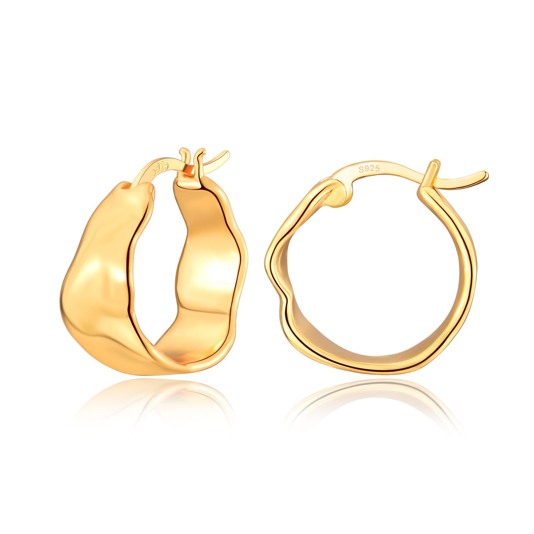 Silver Hoop Earrings for Women Girls - S925 Sterling Silver Earrings, Gold Chunky Huggie Earrings | Hypoallergenic Small Hoop Earrings Jewellery Wedding Birthday Chritsmas Gifts