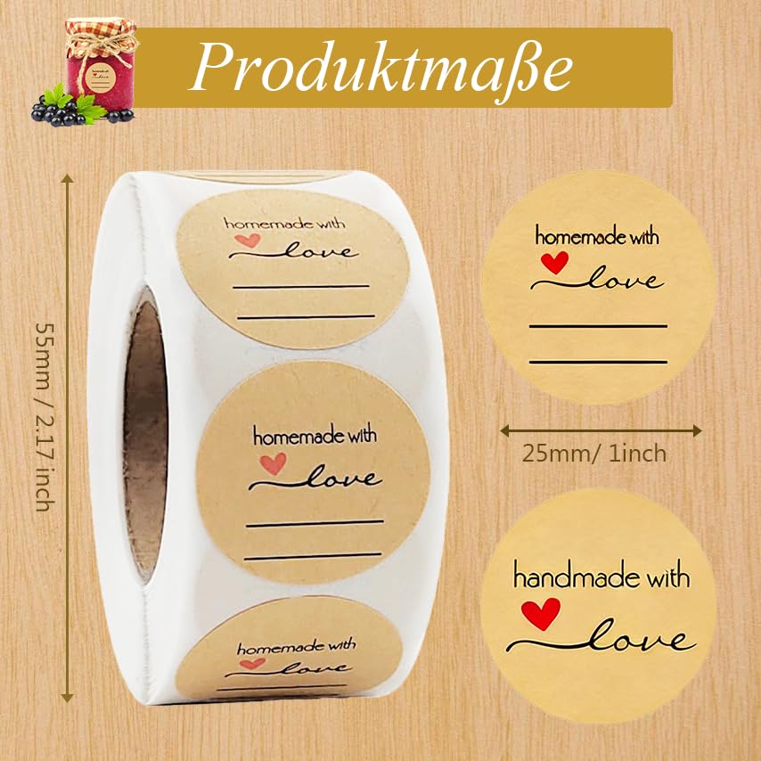 600 Kraftpapier-Etiketten Selbstklebend – 2 Rollen, Rund, Wasserfest, Rückstandsfrei, Für Gläser, Flaschen & Geschenke, 50x30 Mm