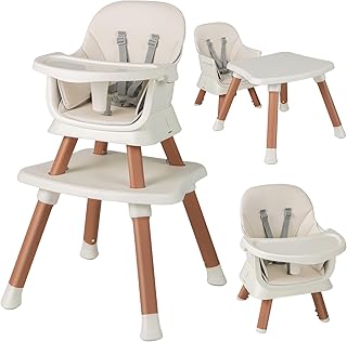 COSTWAY High Chairs for Babies and Toddlers, 6 in 1 Convertible Highchair/Table Chair Set/Building Block Table/Booster Seat/Toddler Chair with Safety Harness, Removable Tray (Beige, 58x58x98cm)