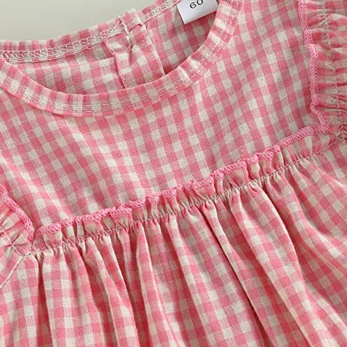 Infant Baby Girl Plaid Romper Ruffle Short Sleeve Sweatshirt Jumpsuitsummer Boho Outfit Vintage Clothes (Pink, 3-6 Months) #TOP4