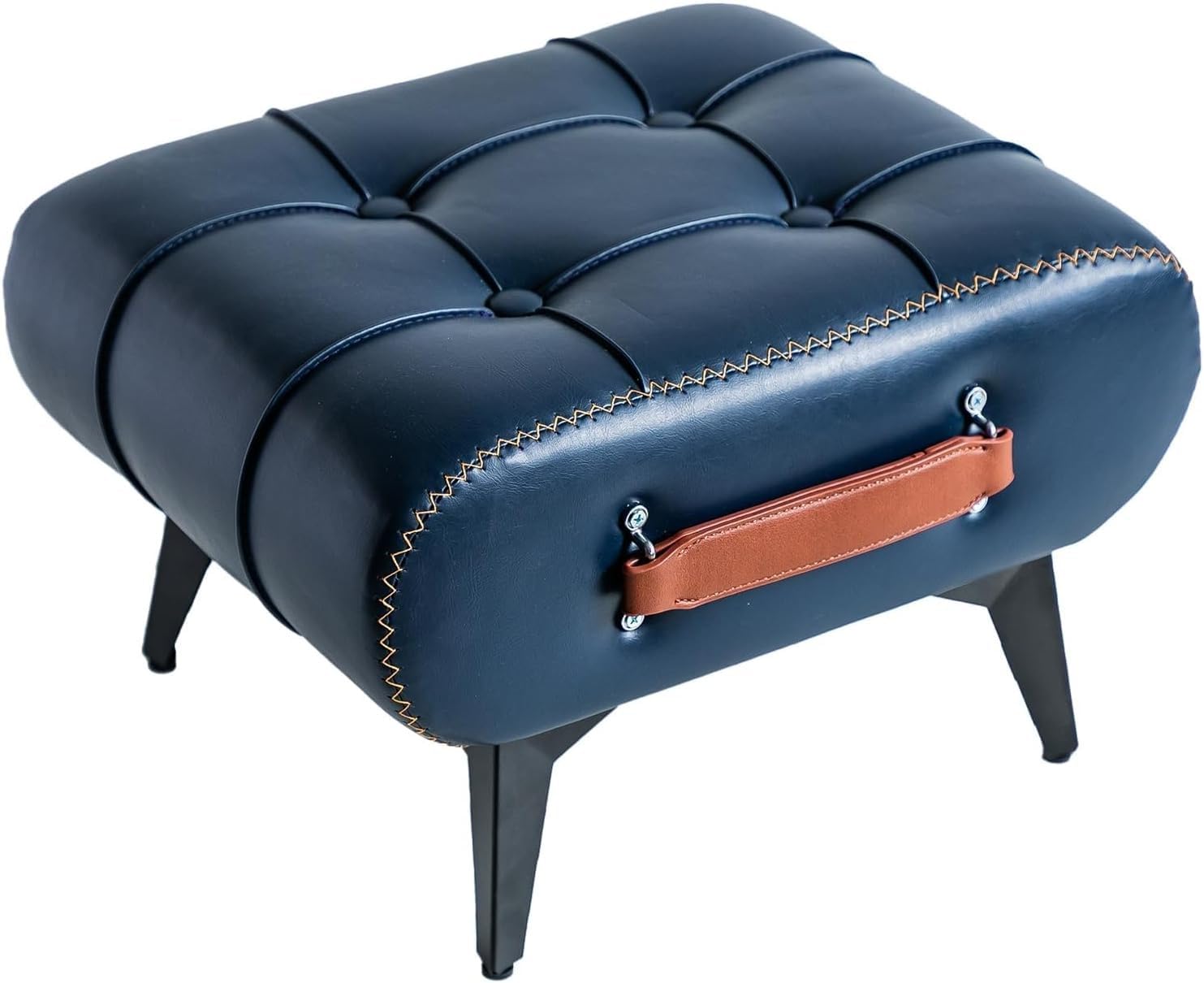 Condition photo showing Good Condition for Small Foot Stool with Handle Bench Footrest Faux Leather Rectangle Vanity Stool Chair with Padded Seat,Sofa Short Stool for Extra Seating in Living Room