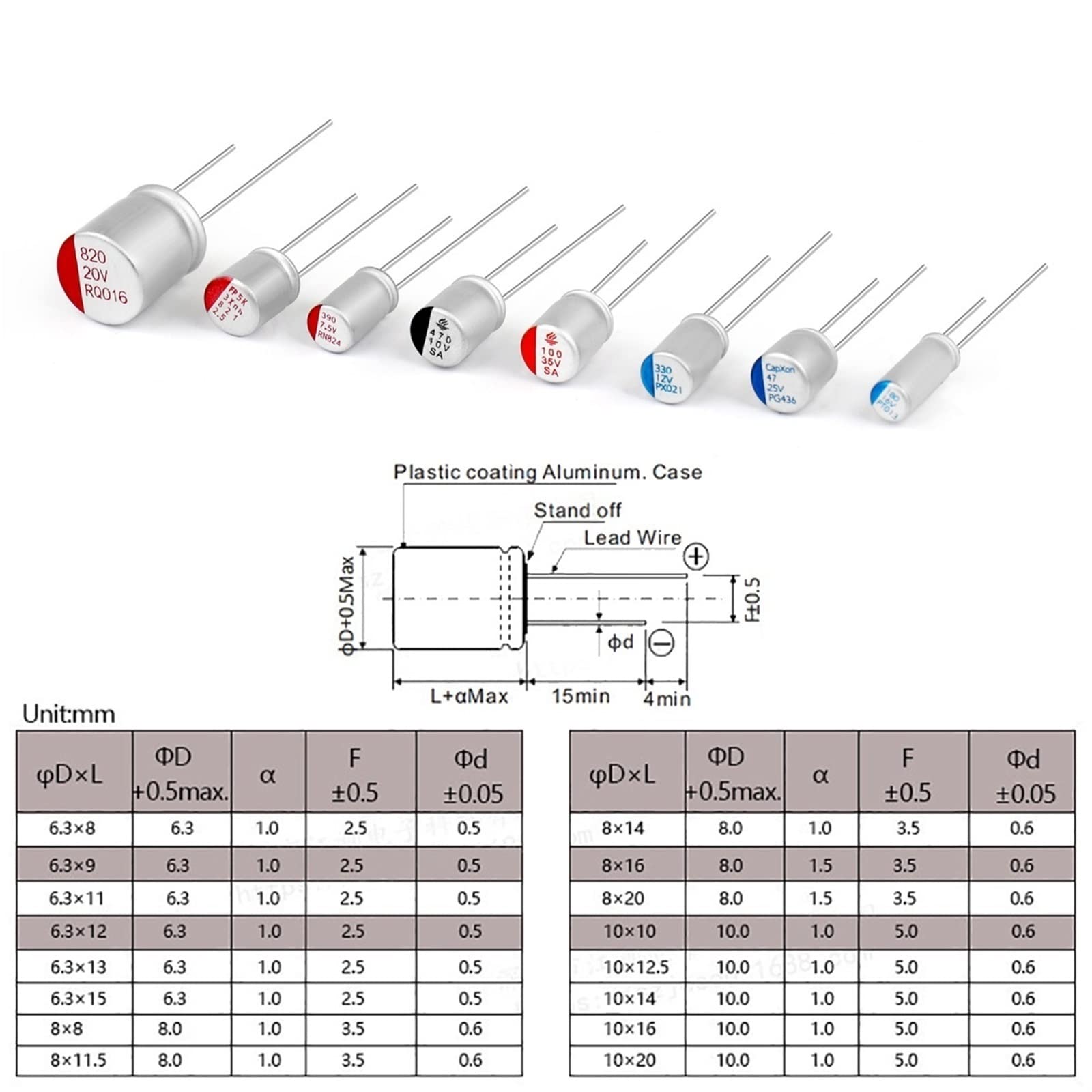 Condensatori Elettrolitici CX 16V - Assortimento UF: 1000, 1500, 2200, 3300, 4700, 6800, 10000uF