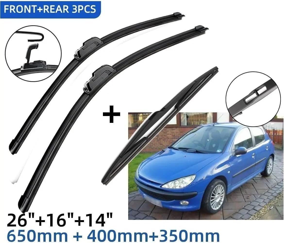 Kit Essuie-glaces Pour Peugeot 206 (1998-2009) - Avant 650+400mm, Arrière 350mm, Montage U, Qualité OXIMO
