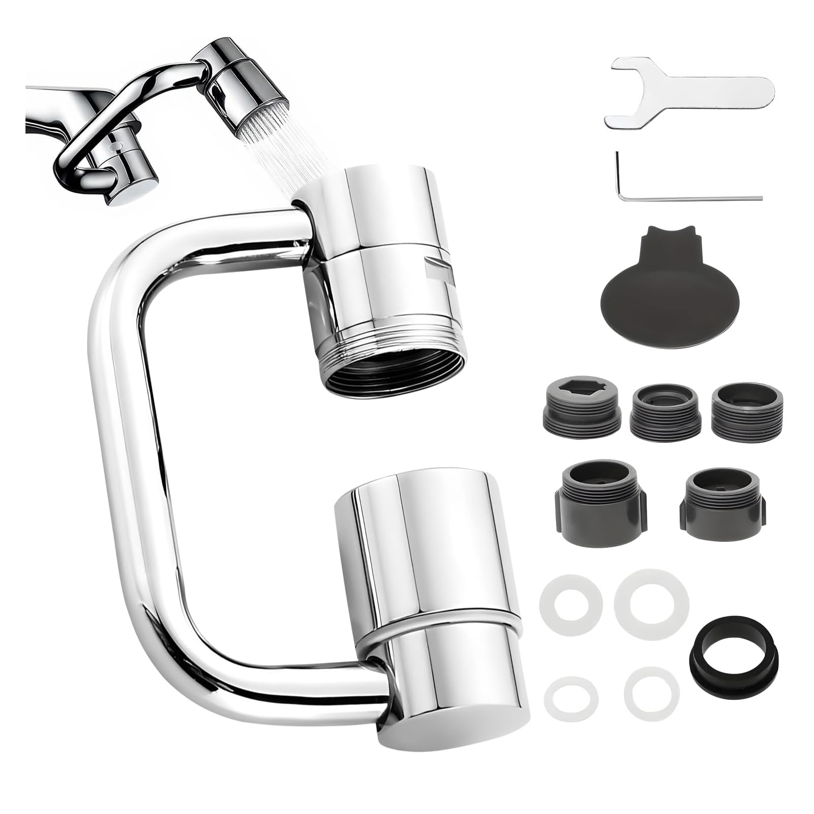 Photo 1 of 1440° Rotatable Faucet Aerator Extension, 2 Modes Universal Sink Faucet for Splash Reduction, 1080° Rotating Multifunctional U shaped faucet extender for Bathroom Sink Kitchen