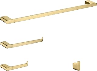 4-Piece Brass Brushed Gold Bathroom Hardware Set Towel Bar Towel Ring Toilet Paper Holder Robe Hook Tower Holder,Wall Mounted