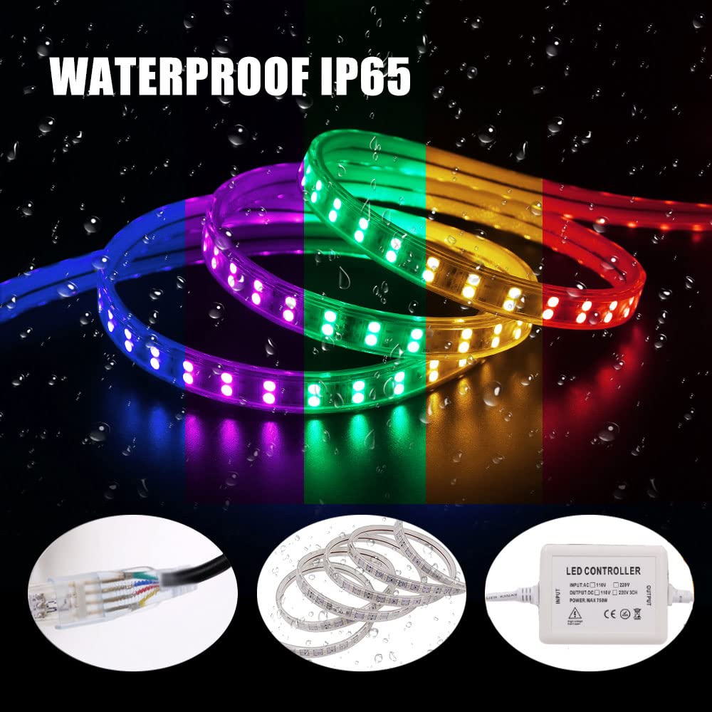Doppelreihe RGB LED Streifen, 7M 230V SMD5050 120LEDs/m Flexibler Bunt Streifen, Innen Multi-Farbwechsel LED Lichtband mit 24 Tasten Fernbedienung und 750W RGB Regler für Schlafzimmer, Schrank