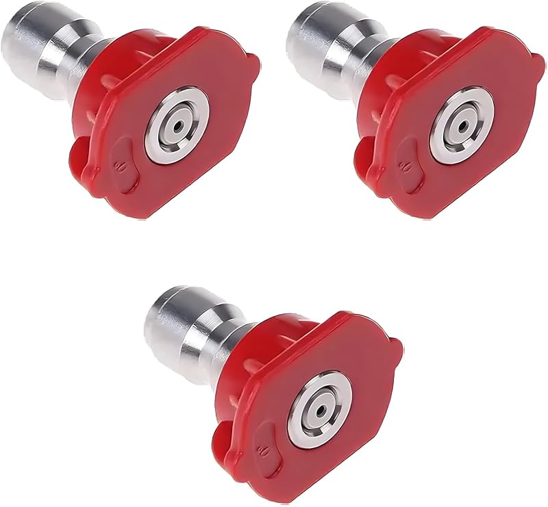 3 Pcs Red Pressure Washer Spray Nozzles Tip Red 0 Degree Spray Nozzles Tip Pressure Washer Spray Nozzle Tips, 1/4 Stainless Steel, (0 Degree, 2mm Orifice Diameter), Replacement Parts and Accessories