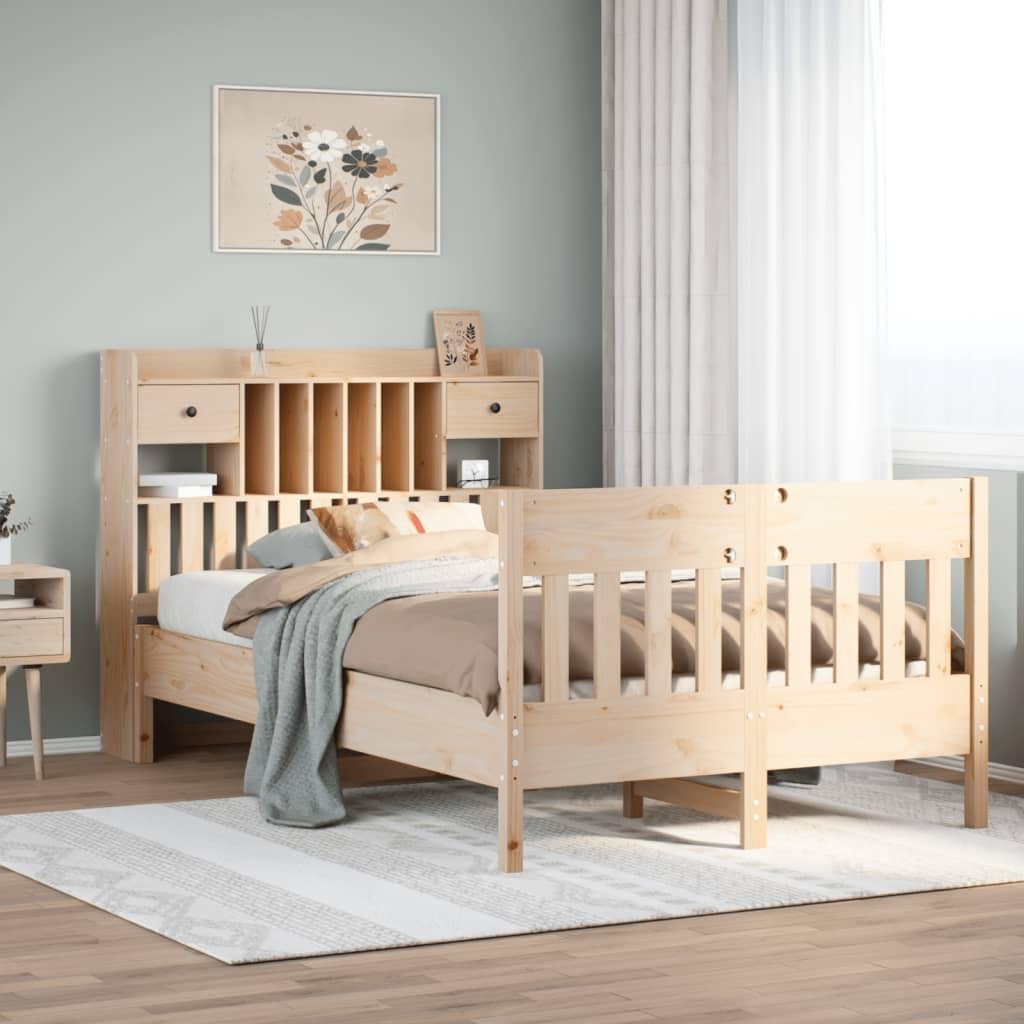 lite drewno sosnowe z 6 przegródkami i szufladami brąz 135 x 190 cm | Rama łóżka bez materaca 135x190 cm lite drewno sosnowe ze stelażem i szufladami, łóżko z pojemnikiem i zagłówkiem do