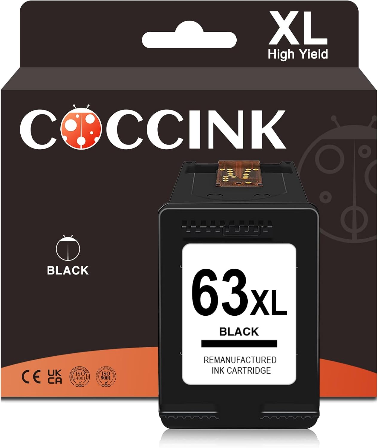 COCCINK 63XL Black Ink Cartridge for HP Envy 4520 4512 Deskjet 3630 3631 3632 3633 3640 Officejet 3830 4650 4652 5200 5222 5252 5258 Printers Remanufactured for HP 63 XL HP63 HP63XL (1 Black)
