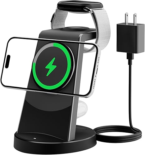 Estación de carga magnética inalámbrica 3 en 1 soporte de cargador rápido inalámbrico de 15 W para iPhone 17 16 15 14 13 12 Pro Max para Apple Watch