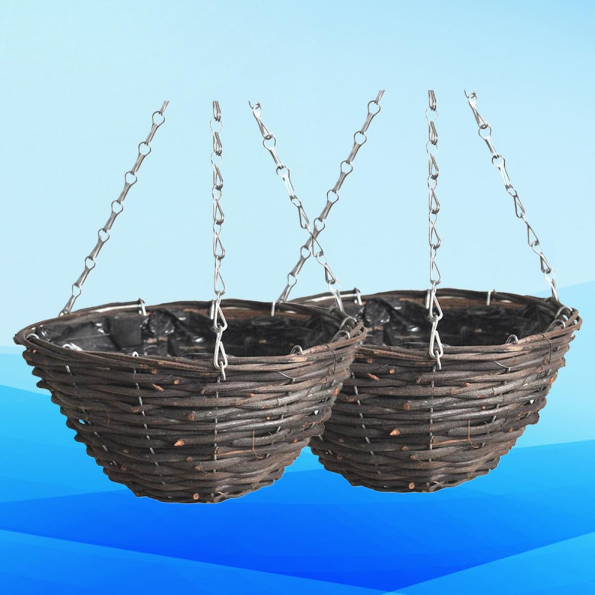 Set 2 Cestini Sospesi in Rattan Fatti a Mano, Fioriere Sospese per Interni ed Esterni, Vasi da Fiori Appesi 30 Cm, Decorazione Giardino, Balcone e Casa