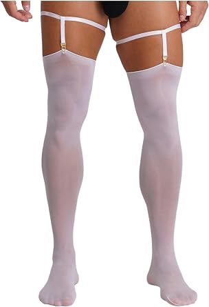 Mens Glossy Sheer Stockings Adjustable Thigh Bands Stretchy Thigh High Socks
