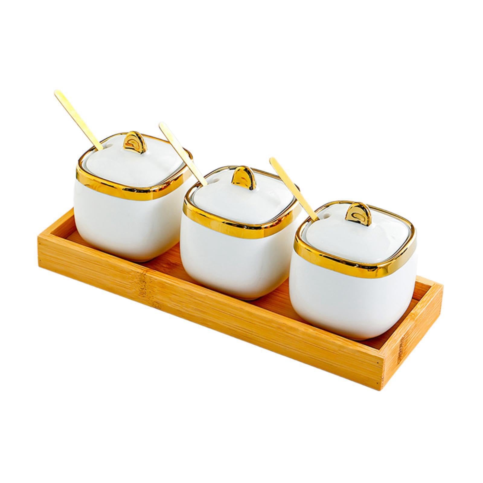 Frascos para condimentos ingeniosamente elaborados, caja de especias con tapas, almacenamiento único de cucharas, atractiva decoración de cocina,