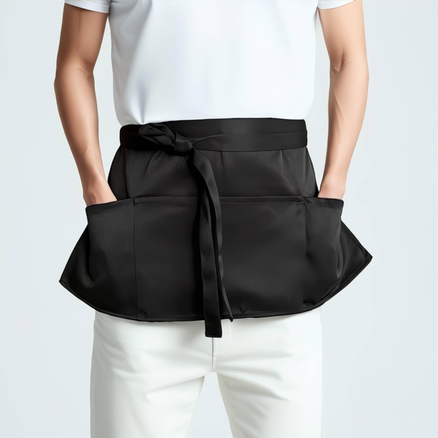 3 Pack Splash-proof Waiter Waist Aprons 3 Large Pockets Extra Long Belt Waiter Aprons for Men Women - Image 2