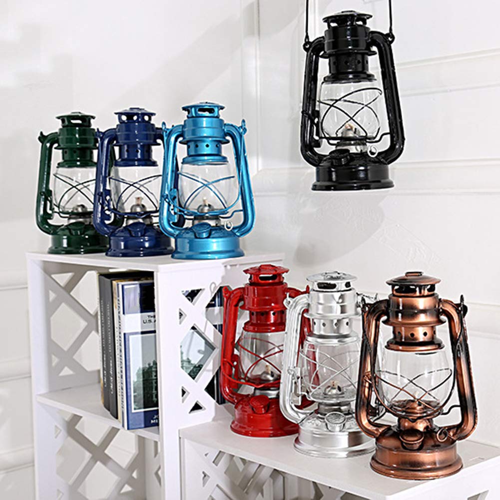 Petroleumlampe, 25cm Vintage Kerosinlampe Tragbares Campingzelt Licht Hängende Laterne Dekor, Retro Petroleumlampen Klassische Öllampe Tischlaternen Grün