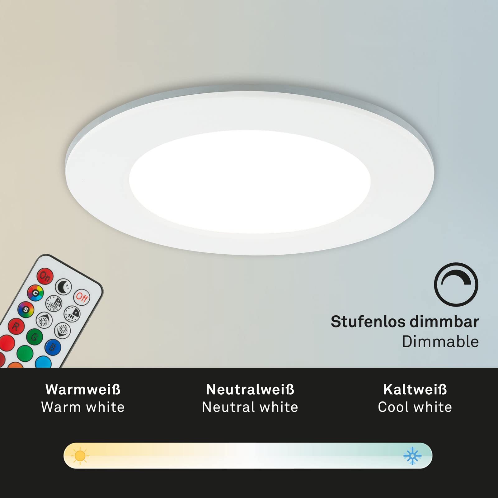 BRILONER - Set di 3 luci da incasso LED a soffitto, luci da incasso RGB CCT, faretto da incasso LED per bagno, faretto da incasso per bagno IP65, nero, 92x45 mm (DxH)