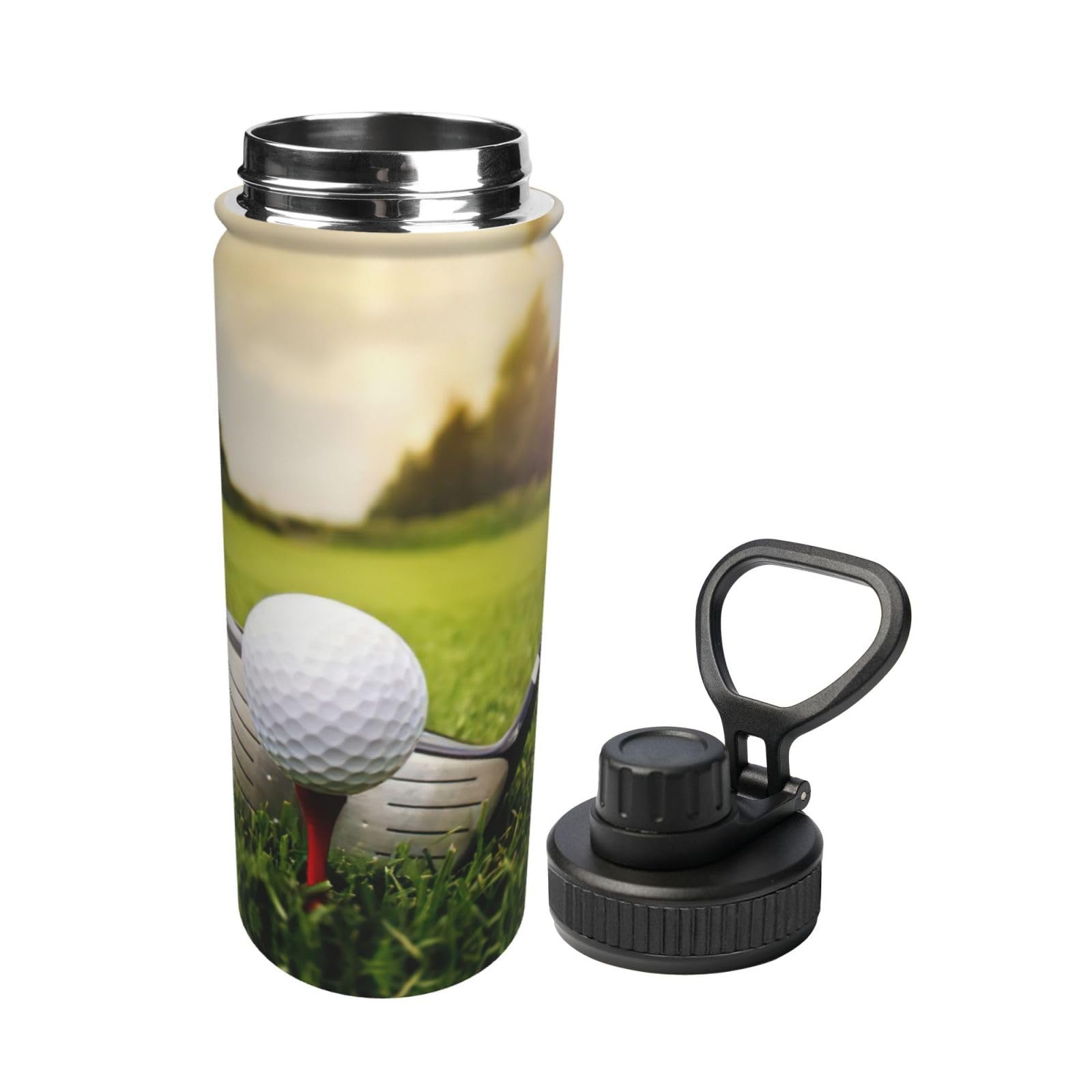 Botella de agua de acero inoxidable con aislamiento de doble pared para camping, senderismo, pelota de golf