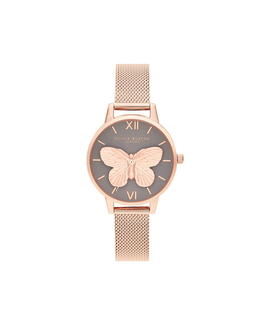 Olivia BurtonOlivia burton 3D Butterfly Qtz Basic Grey & Butterfly Round Dial Women's Watch|Ionic Plated Rose Gold Steel Material|Gold Color Band - OB16MB28