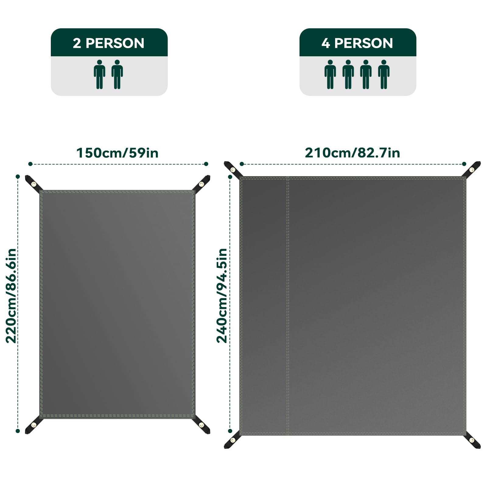 JAICOM Tent Footprint - Waterproof Camping Tarp, 2 Person Tent Floor Saver, PU 3000mm Small Tarp for Hiking, Backpacking, Hammock, Beach, Picnic and Other Outdoor Activities