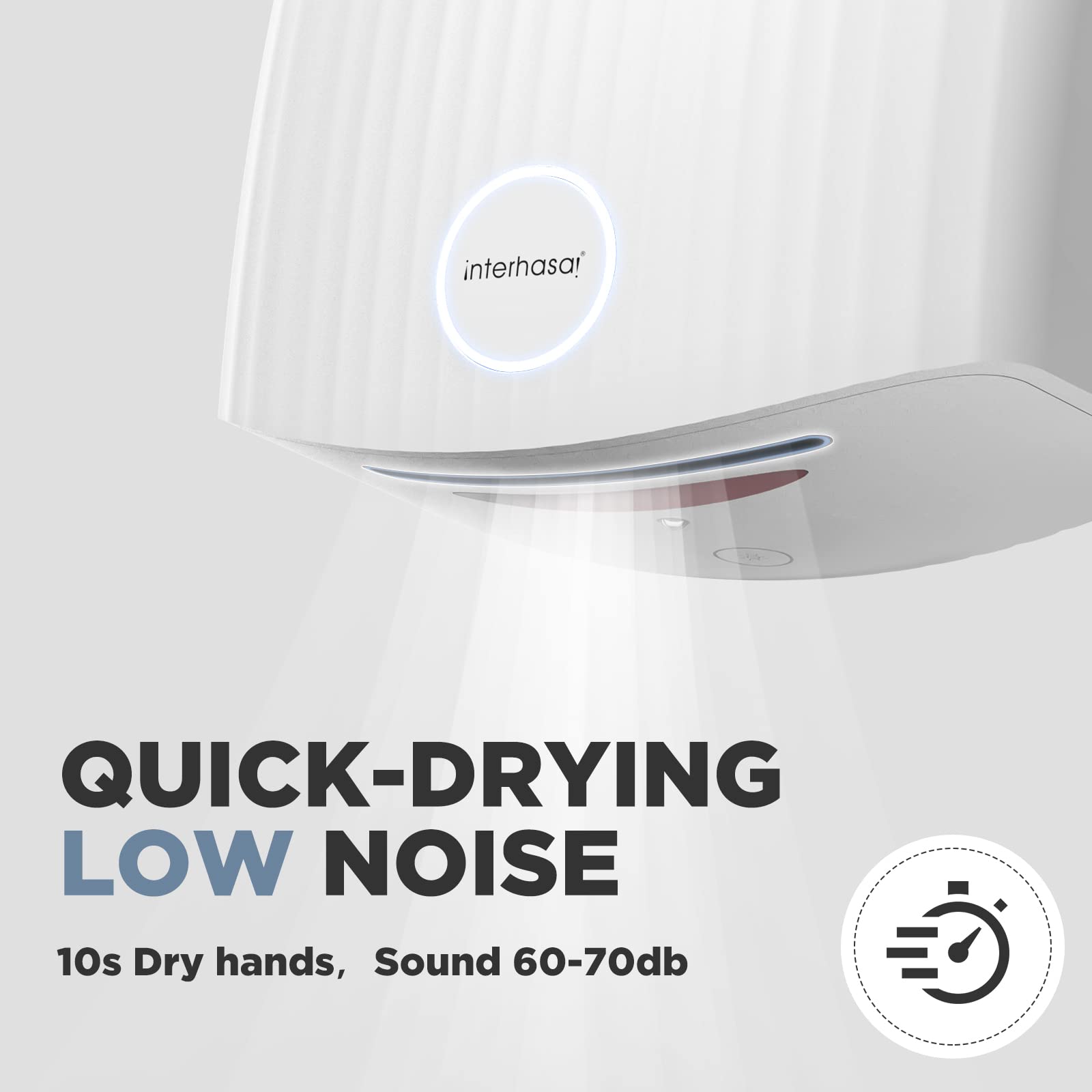 interhasa! Asciugamani Automatico con sensore a infrarossi, per Bagno a casa, Ultra Silenzioso, Silenzioso, 40 Db, a Parete, con Copertura compatta in ABS 1200 W (Bianco)
