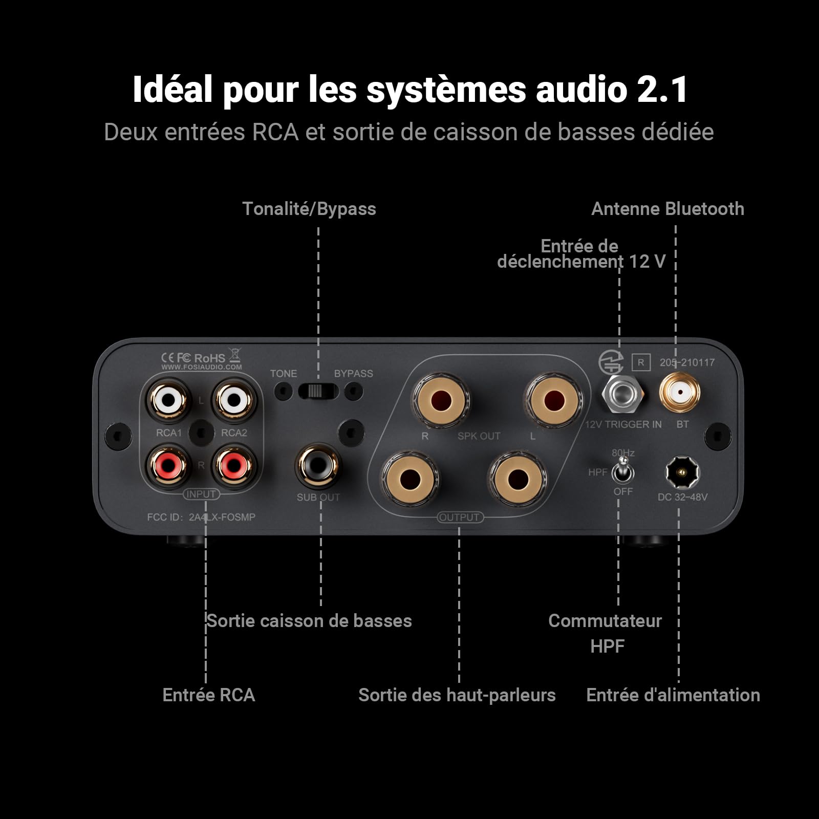 Fosi Audio BT20A Max Amplificateur de Puissance Stéréo, 300W x 2 Ampli Bluetooth, Audio Hi-FI avec Technologie PFFB, Double Alimentation Indépendante, Télécommande, Amplis pour Les Systèmes 2.1