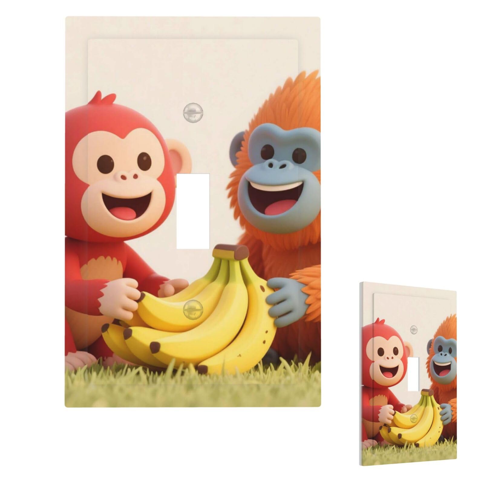 Fekiloot Single Toggle Red Monkey Orangutan Banana Wall Plate Cover Modern Decorative 1 Gang Light Switch Cover Unbreakable Receptacle Outlet Covers For Living Room Bedroom Home Decor
