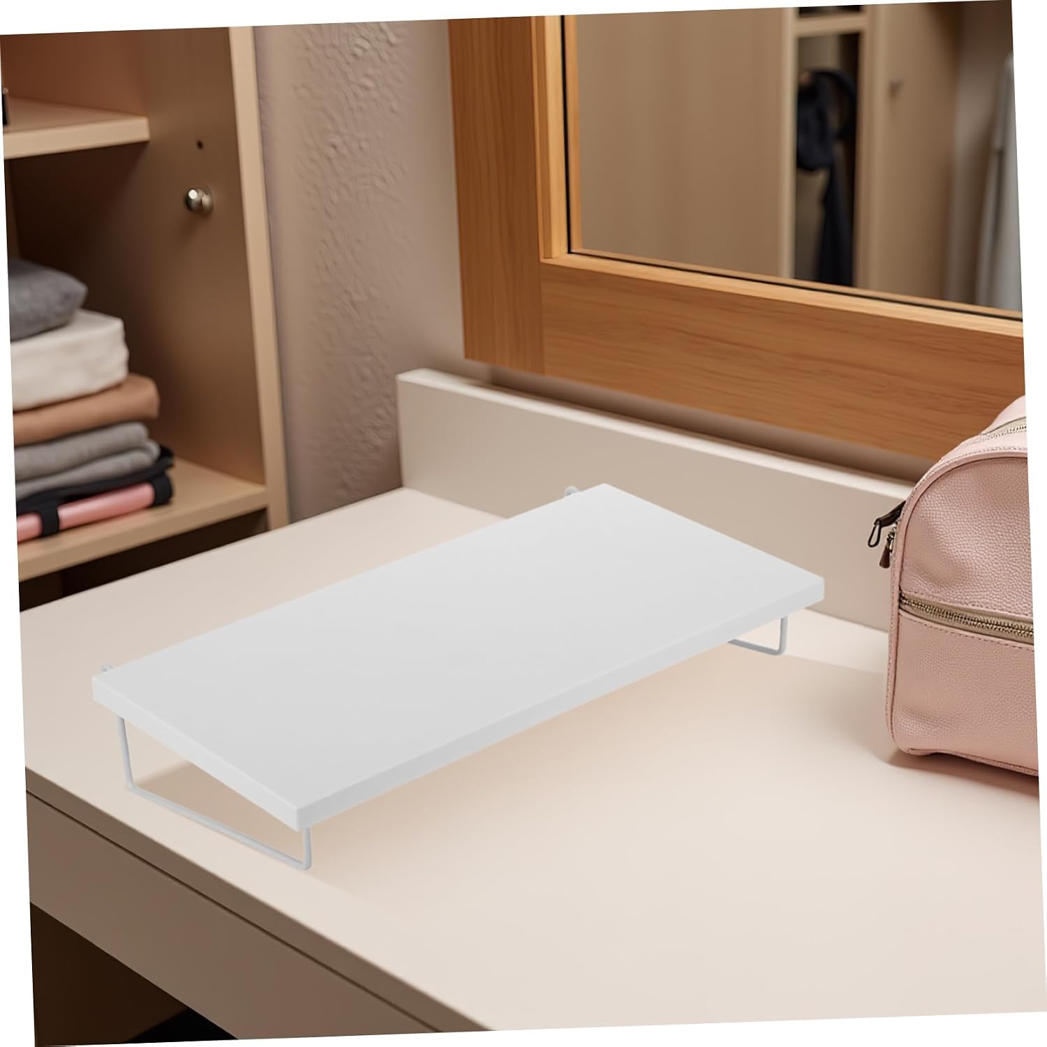 White Pegboard Mounted Shelves with Heavy Duty Load Capacity and Quick Assembly, Plastic Wall Organizer Bracket for Home and Workbench Storage of Keys and Tools