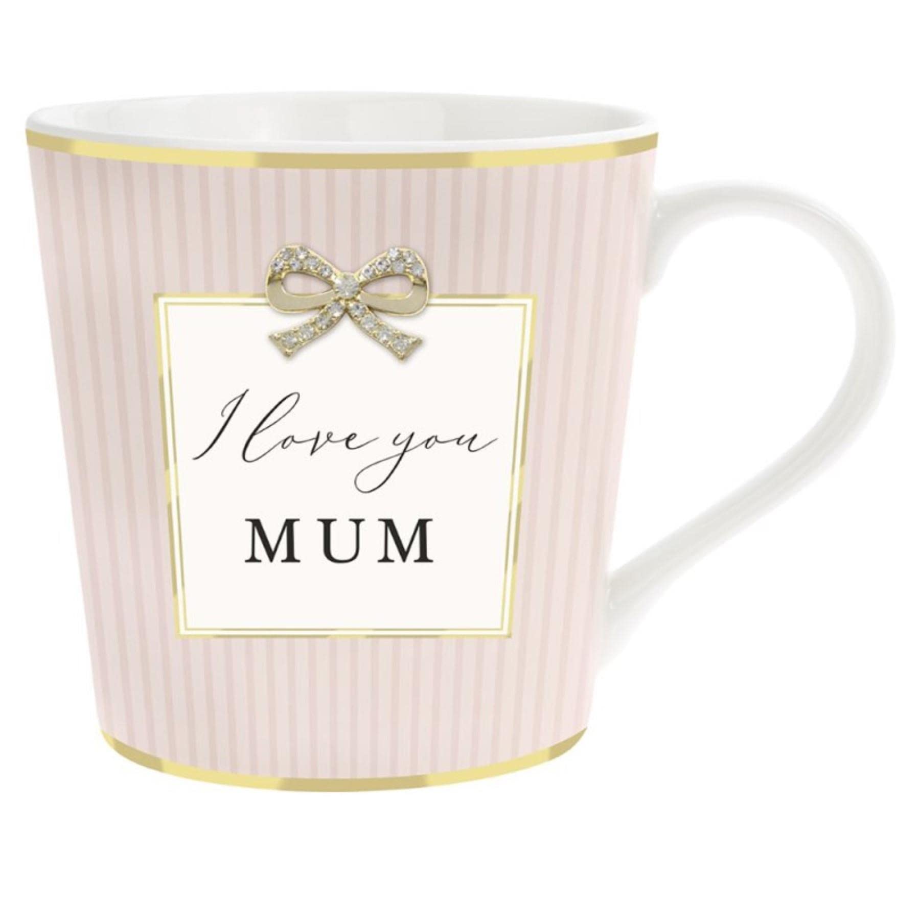 Striped Mug with Diamante Bow and Wording - I Love You Mum 1309