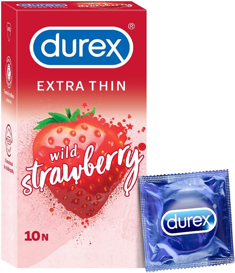 Extra Thin Wild Strawberry Flavoured Condoms for Men - 10s