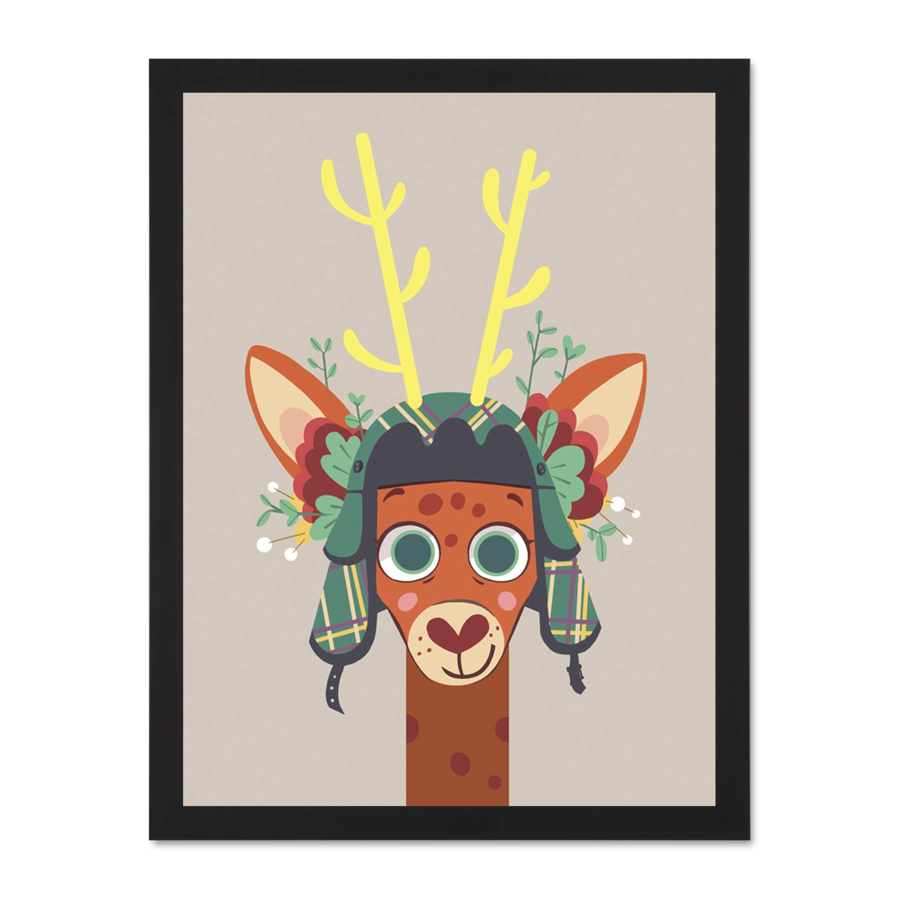 Wee Blue Coo Stag with Tartan Hat Large Framed Art Print Wall Poster 18x24 inch