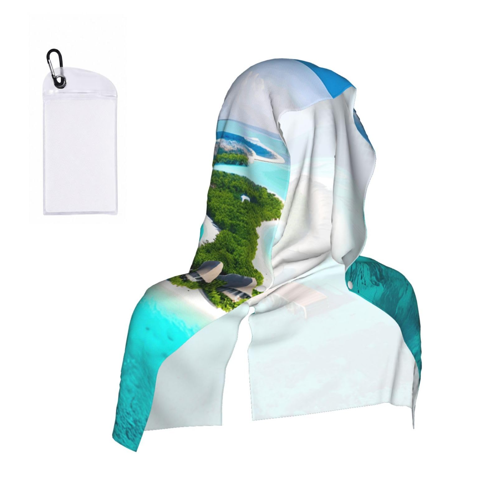 CNTDBU Maldives Scenery Cooling Towel Hooded-Instant Chill Neck Cover for Sports, UV Cooling Rag for Running Gym