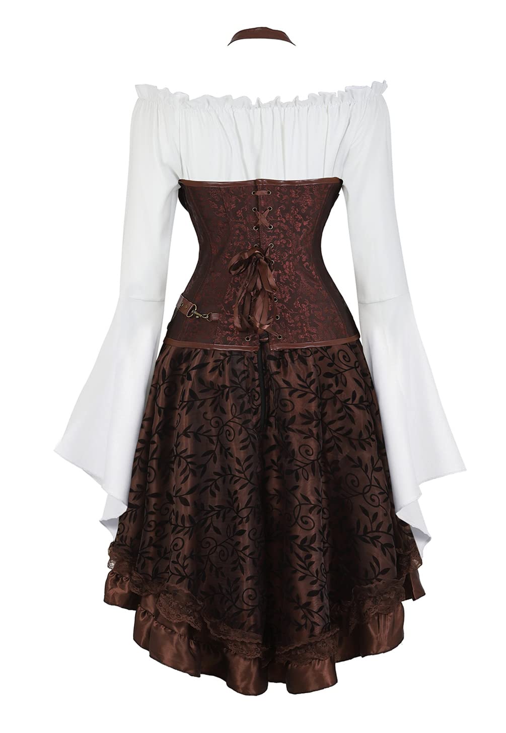 Hengzhifeng Corsetto Pelle Steampunk con Camicia e Gonne Tulle