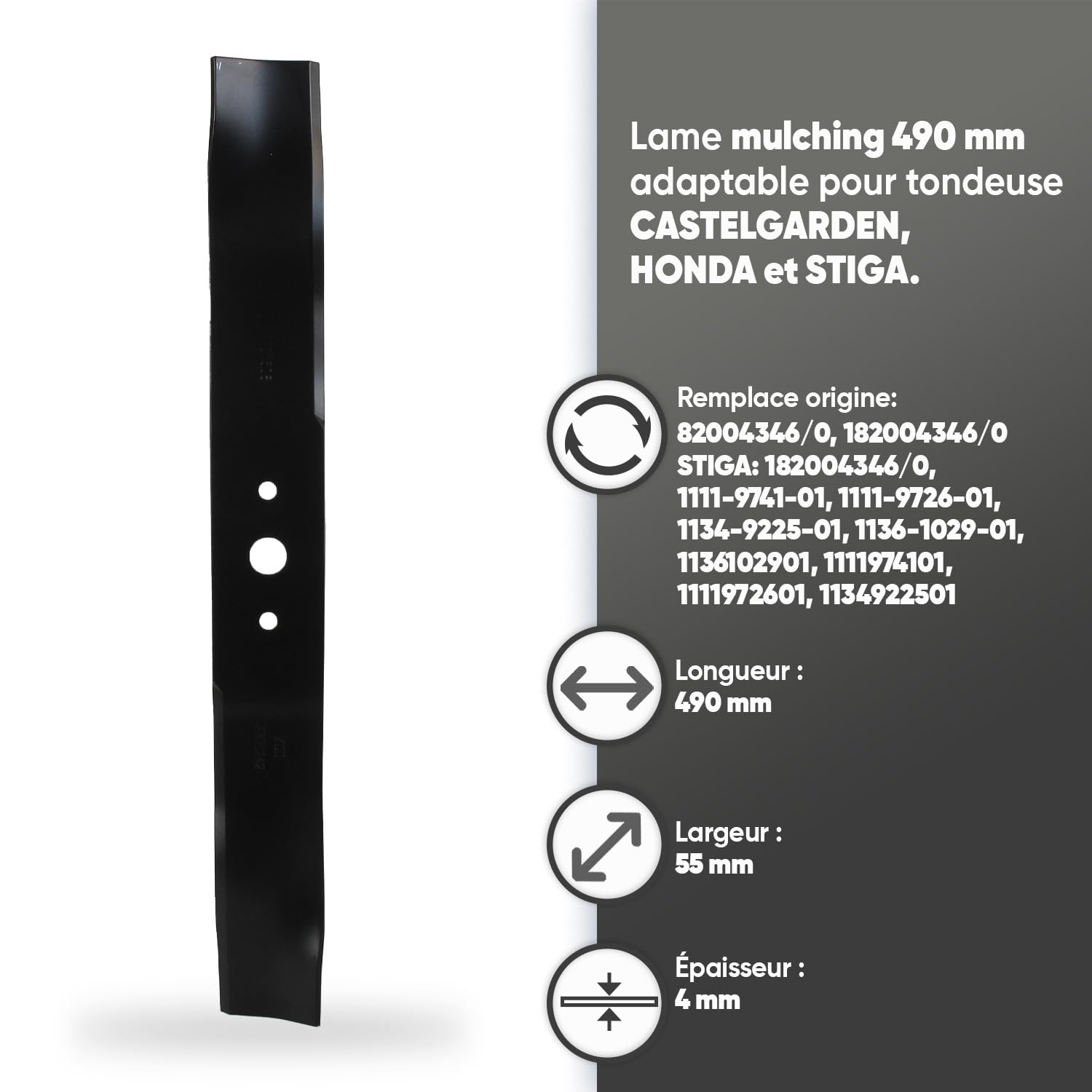 Lama Mulching Per Tosaerba Honda E Castelgarden - Lunghezza 490 Mm, Sostituto Originale - Foto 5