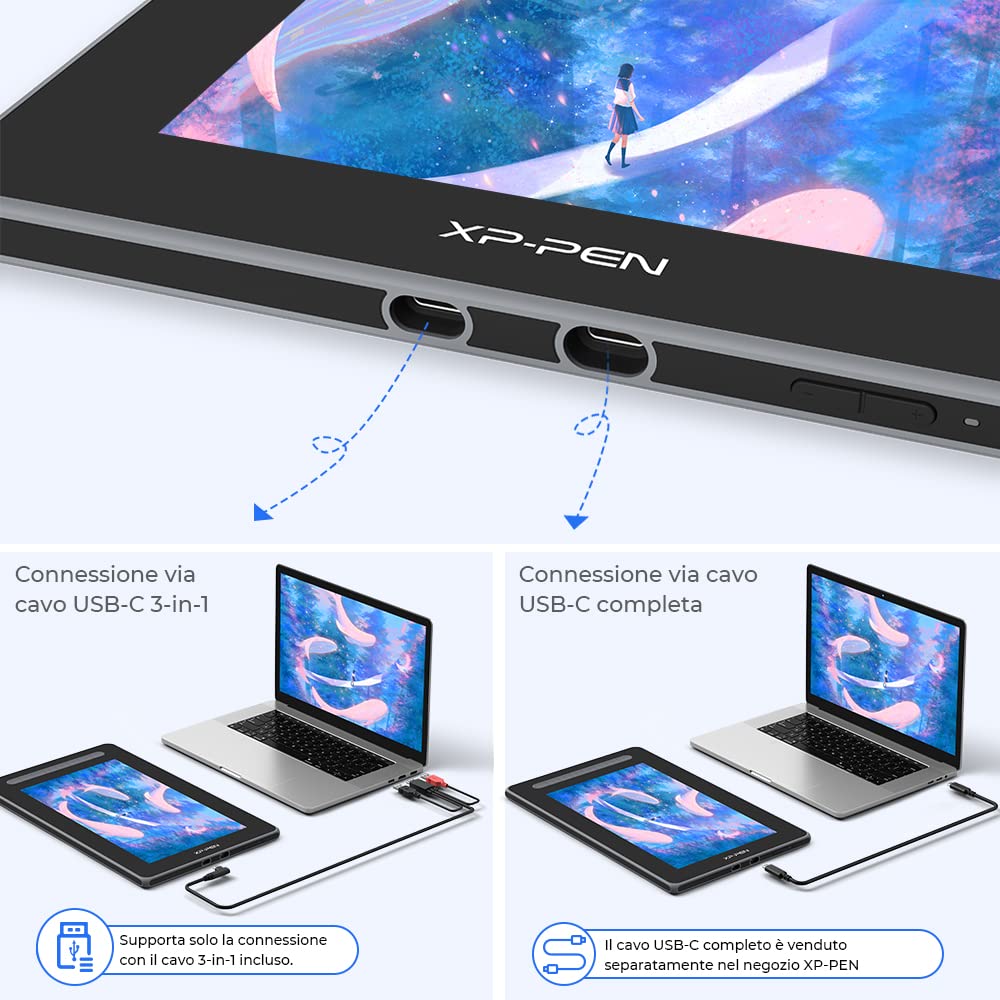 XP-PEN Artist 12 (2a generazione) Tavoletta grafica con schermo completamente laminato da 11,6 pollici, stilo X3 Elite, supporta Windows, Mac OS, Android, Chrome OS e Linux (Nero)
