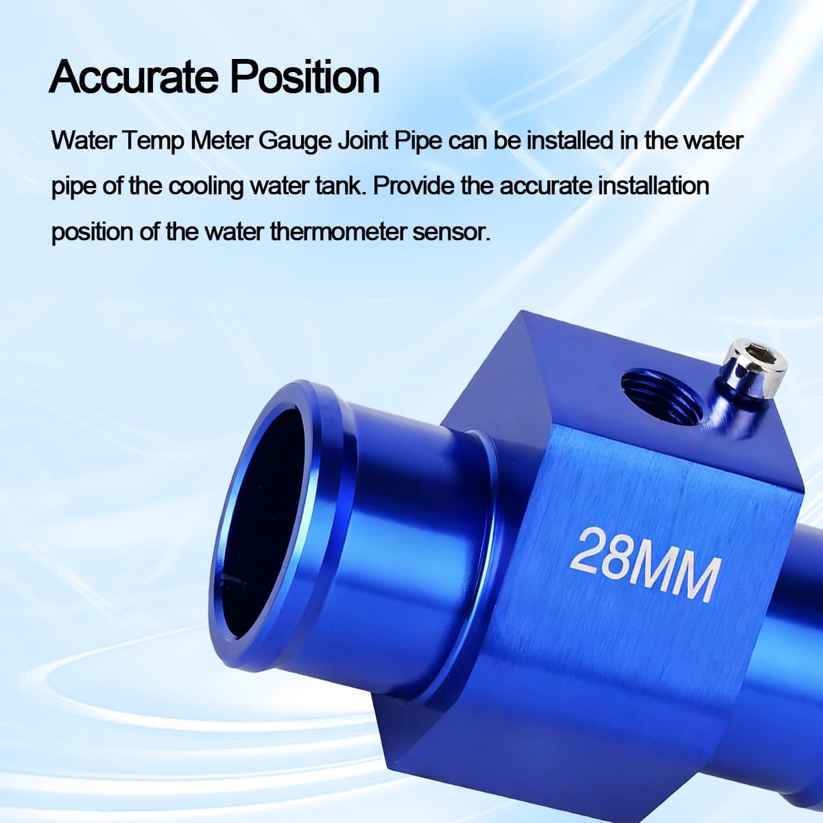 Car Water Temp Joint Pipe, 28mm Aluminum Alloy Vehicle Radiator Sensor Hose Adaptor with Clamps, Auto Water Temperature Meter Gauge Joint Pipe Adaptor, Universal for Most Vehicles