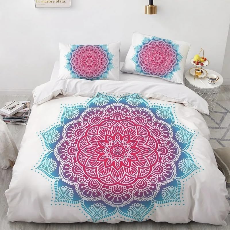 Housse de couette microfiber sans pli repassage facile mandala bohème lit 220x240
