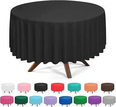 YSYJ 3 Pack Black Plastic Tablecloth Disposable Round Table Cloth 84 Inch Table Cover for Parties