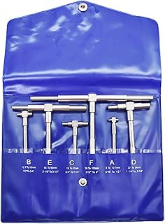 TJHSM 6 Pack 5/16in - 6in Chrome Plate Telescoping Gauge Set Telescoping T-Hole Gauge with Pouch